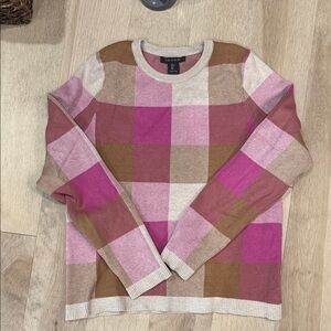 Tahari Pink and Brown Checkered Sweater